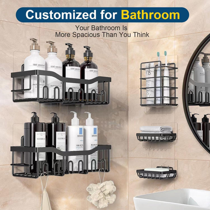 Jabukosu Shower Caddy, Shower Shelves [5-Pack], Adhesive Shower Organizer No Drilling, Large Capacity, Rustproof Stainless Steel Bathroom Shower Shelf for Inside Shower