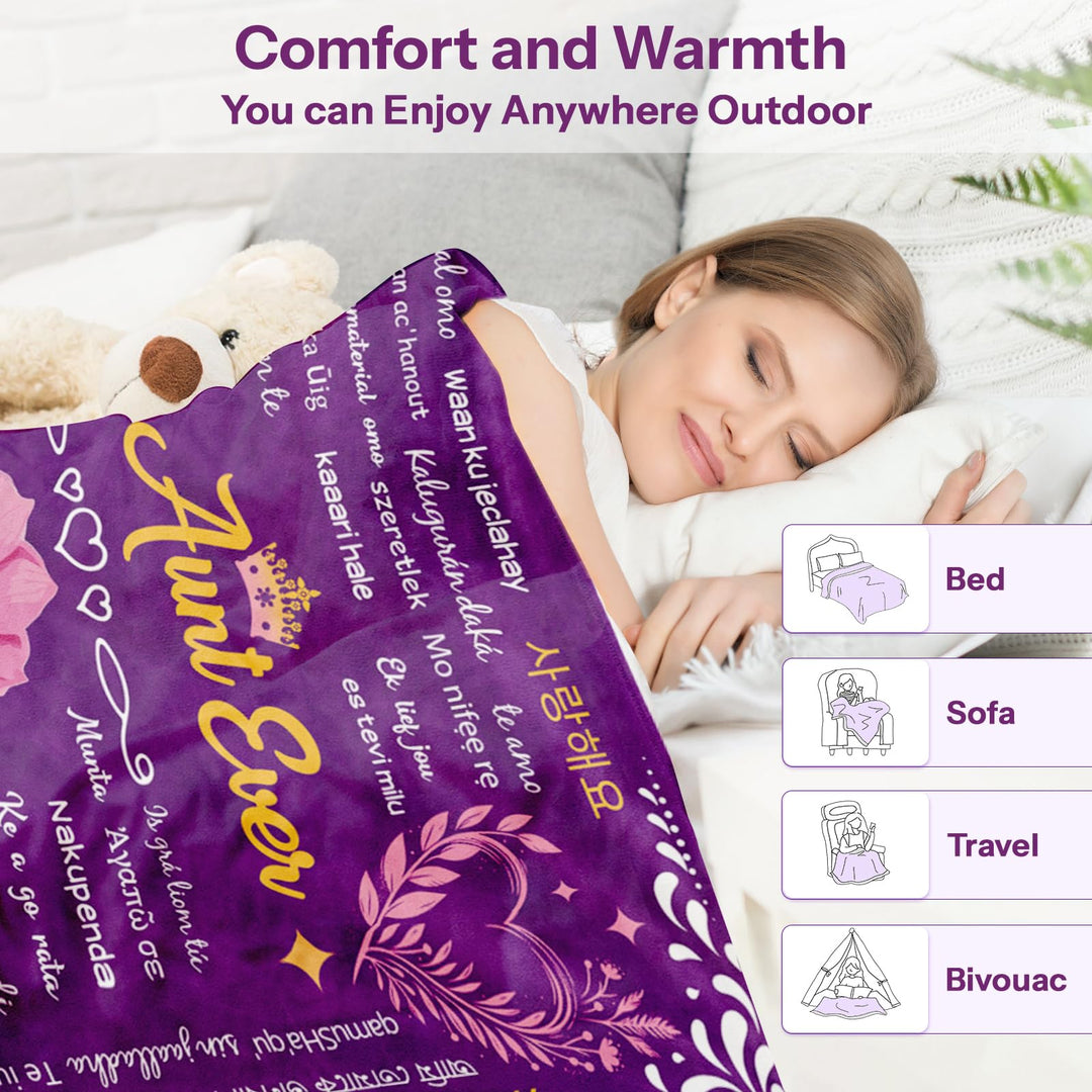 REETOOK Aunt Blanket from Niece, Warm Cozy Aunt Birthday Gifts for Her, Get Well Gifts for Women, Present for Aunts Soft Flannel Blanket for Mothers Day 50x60 in
