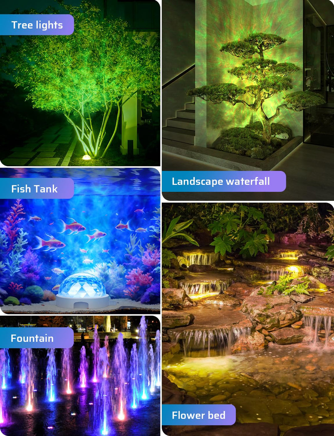LED Tree Lights&Pool Lights with APP Control, 15W×2 RGB Dimmable Underwater Submersible Lights IP68 Waterproof Music Sync Color Changing Pool Light(2 Pack)