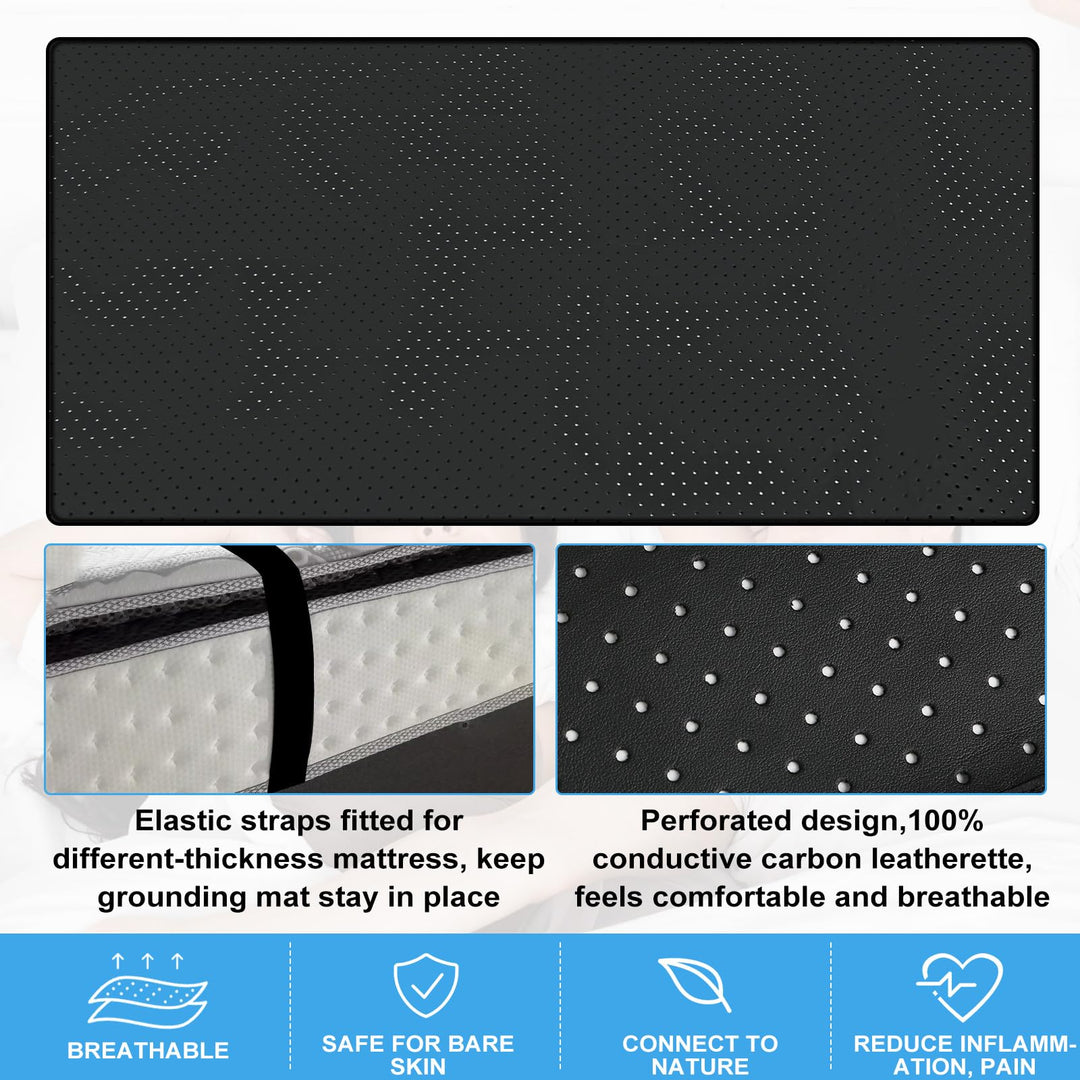 Grounding Mat for Bed, Grounding Sleeping Mat Queen Size 27 * 60", Anti-Slip PU Leather Earthing Pad with Grounding Cord (Queen)