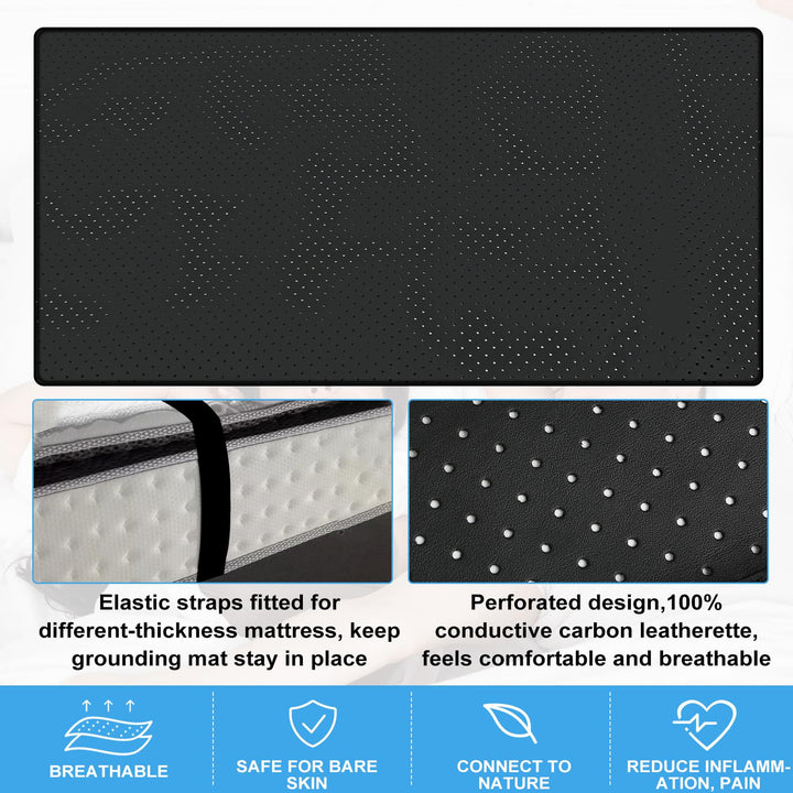 Grounding Mat for Bed, Grounding Sleeping Mat Queen Size 27 * 60", Anti-Slip PU Leather Earthing Pad with Grounding Cord (Queen)