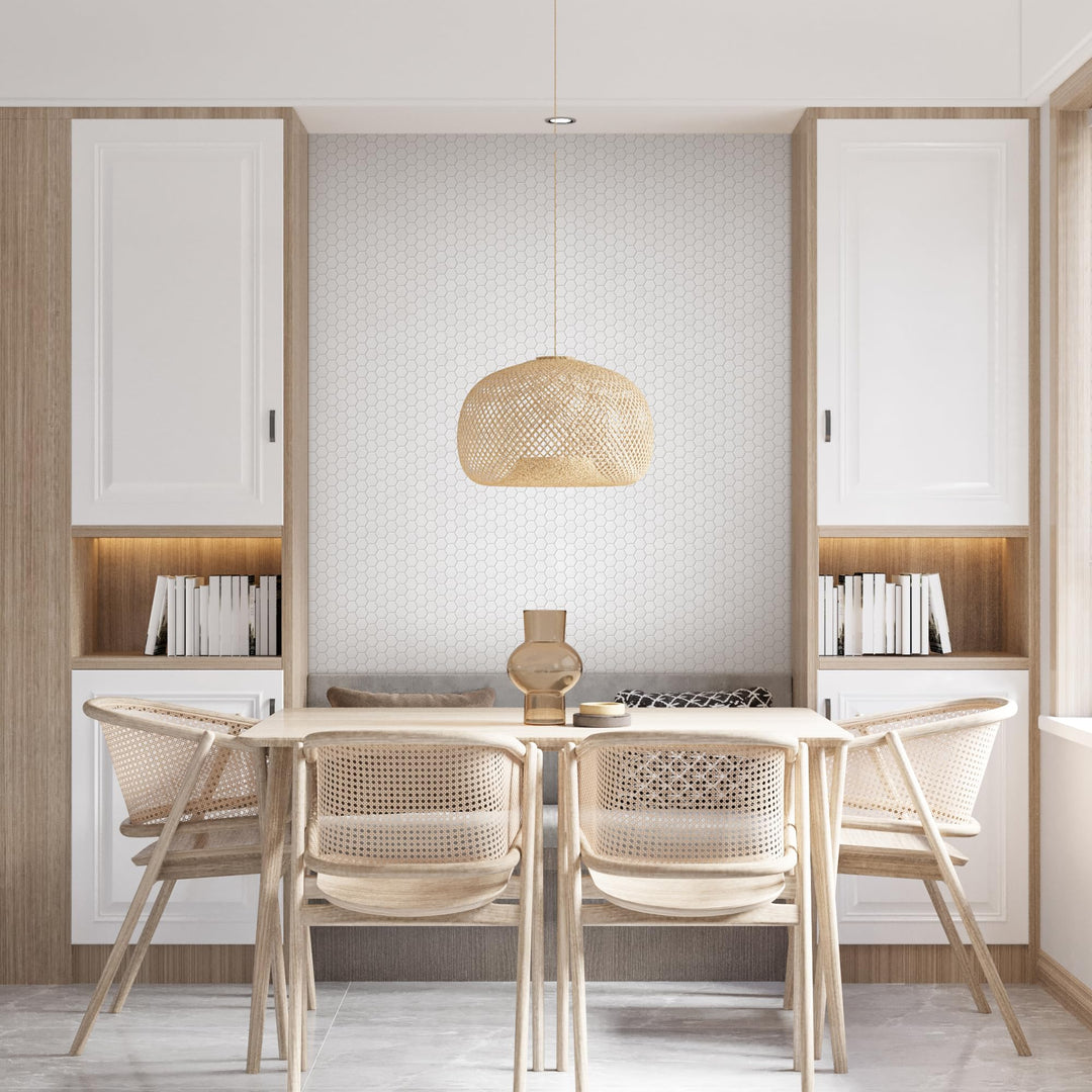 INNO STICKERS Peel and Stick Wallpaper for Kitchen Bathroom 16.9"x118" Countertop Removable Vinyl White Hexagon Decor Contact Paper