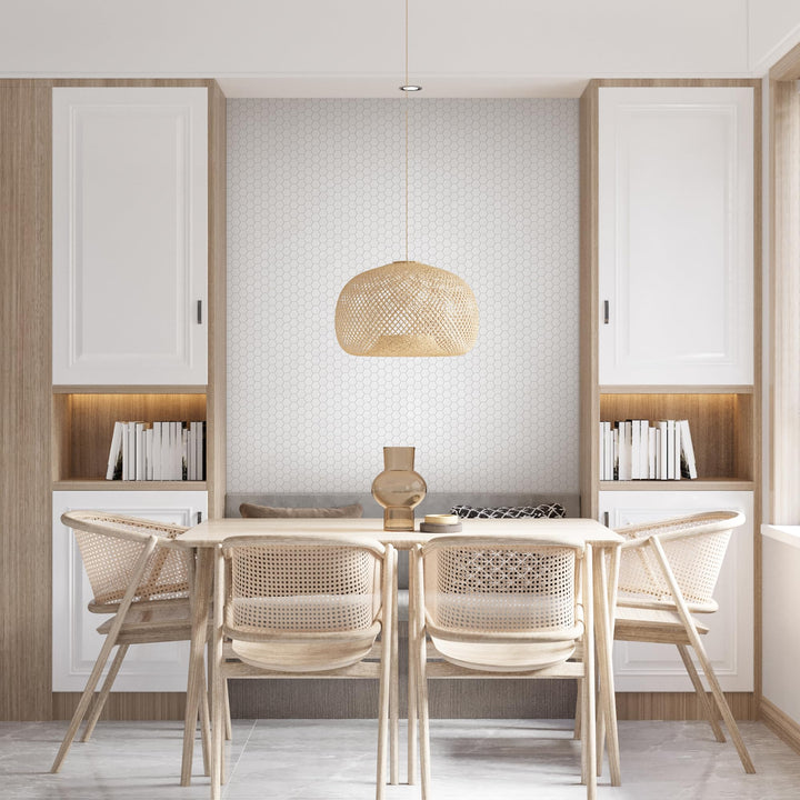 INNO STICKERS Peel and Stick Wallpaper for Kitchen Bathroom 16.9"x118" Countertop Removable Vinyl White Hexagon Decor Contact Paper