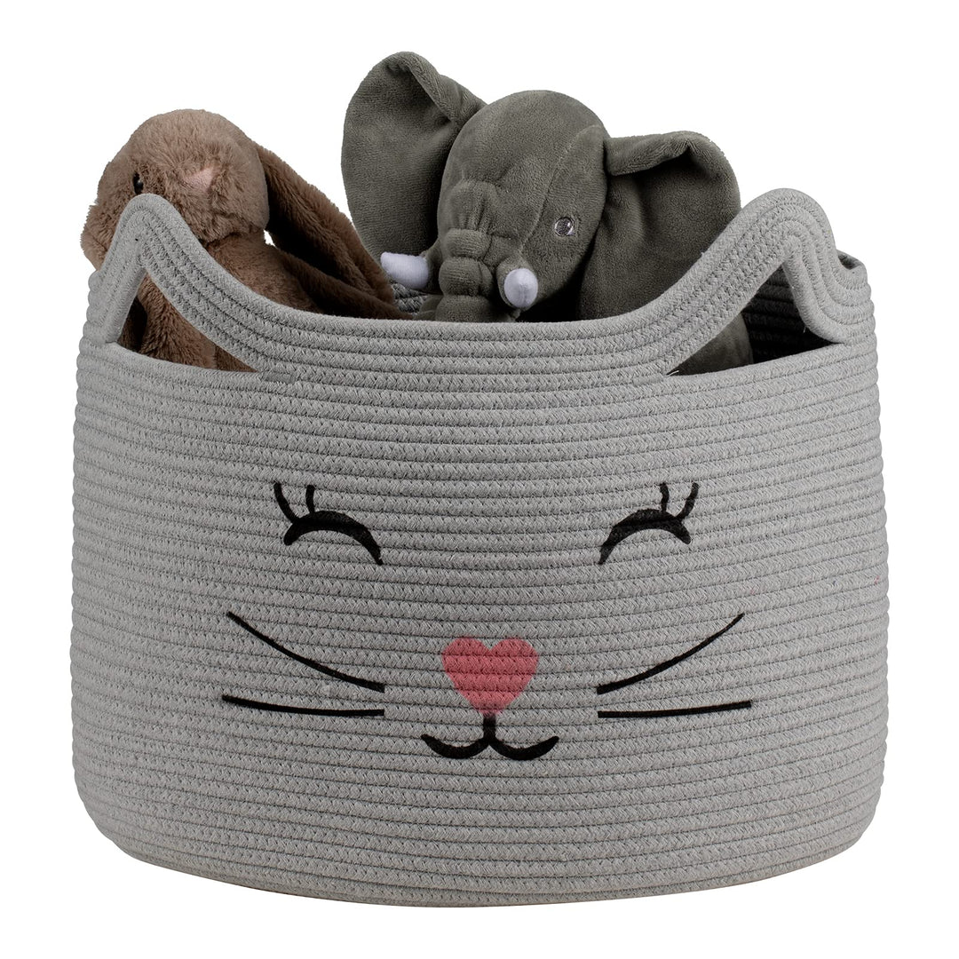 ZLG Cat Face Baby Basket with Handles Handmade Standing baskets for Nursery Decor and Storage