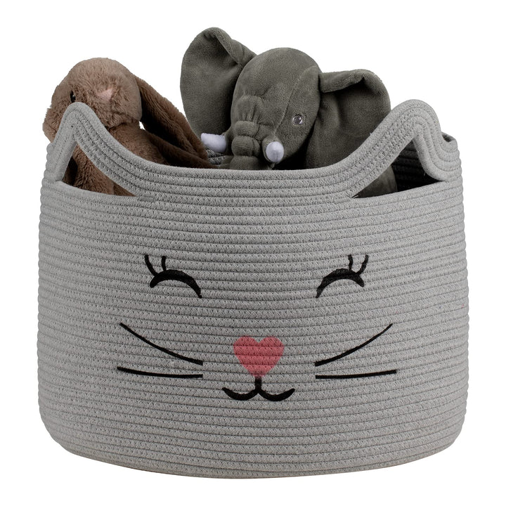 ZLG Cat Face Baby Basket with Handles Handmade Standing baskets for Nursery Decor and Storage