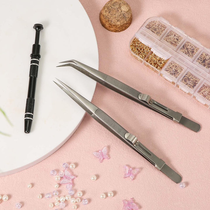 3pcs Gripper Tool, Premium Aluminum Alloy Chip Pickup Tool & 2pcs Tweezers Piercing Ball Tool Piercing Claw Tools Used for Gripping Small Parts Pearl Diamond Jewelry(Black, Silver)