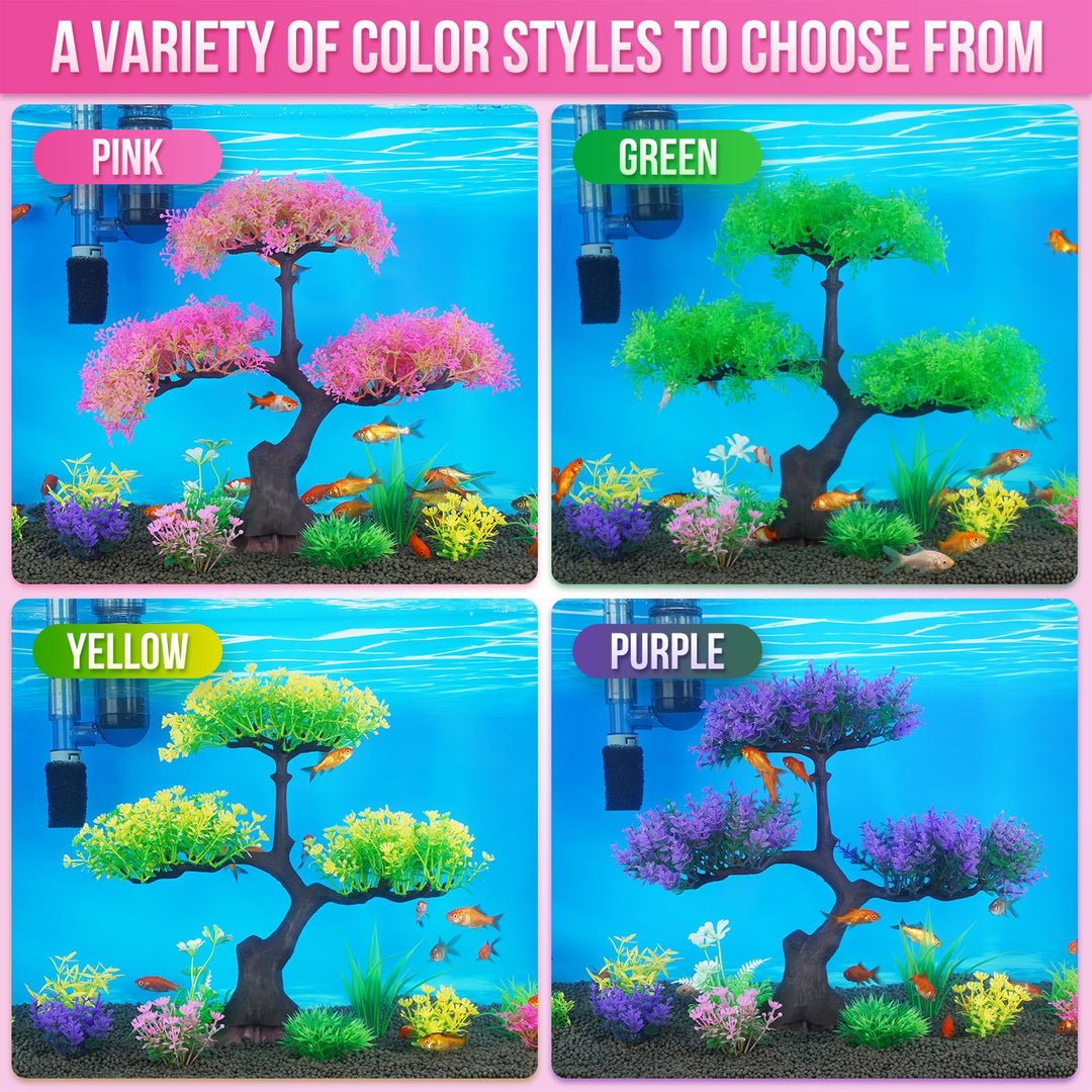 Aquarium Plastic Plants Artificial Decorations, Large Fish Tank Fake Tree Plant Decor Ornaments Accessories (Pink)