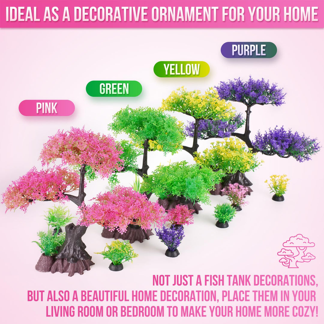 Aquarium Plastic Plants Artificial Decorations, Large Fish Tank Fake Tree Plant Decor Ornaments Accessories (Pink)