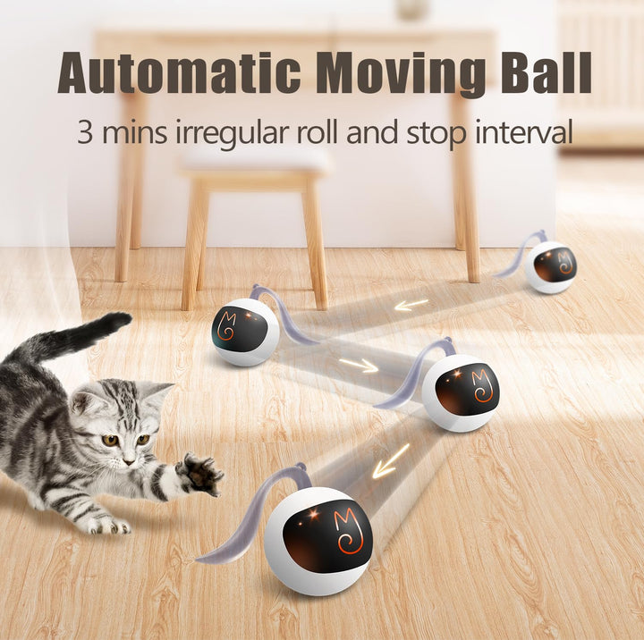 Migipaws Interactive Cat Ball Toy Set, Fun Tracker, Automatic Moving Chase Ball with Fluffy Tail, A Small Mice, Rechargeable (White)