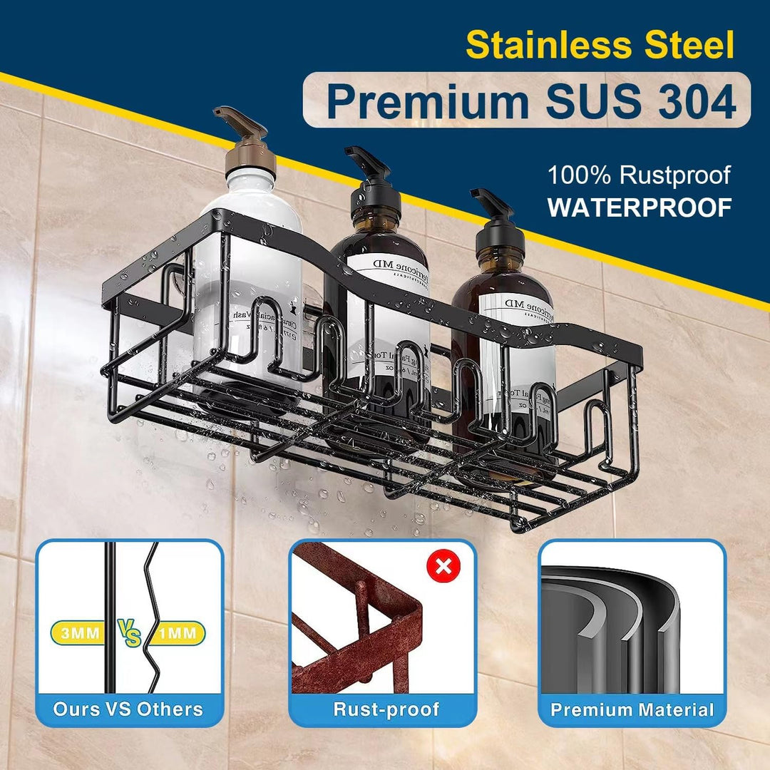 Jabukosu Shower Caddy, Shower Shelves [5-Pack], Adhesive Shower Organizer No Drilling, Large Capacity, Rustproof Stainless Steel Bathroom Shower Shelf for Inside Shower