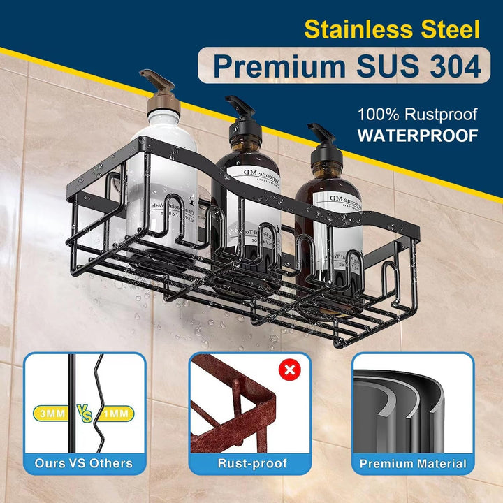 Jabukosu Shower Caddy, Shower Shelves [5-Pack], Adhesive Shower Organizer No Drilling, Large Capacity, Rustproof Stainless Steel Bathroom Shower Shelf for Inside Shower