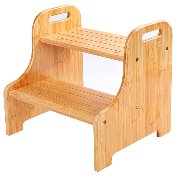 VaeFae Bamboo 2 Step Stool with Non-Slip Step Treads and 2 Cutout Handles