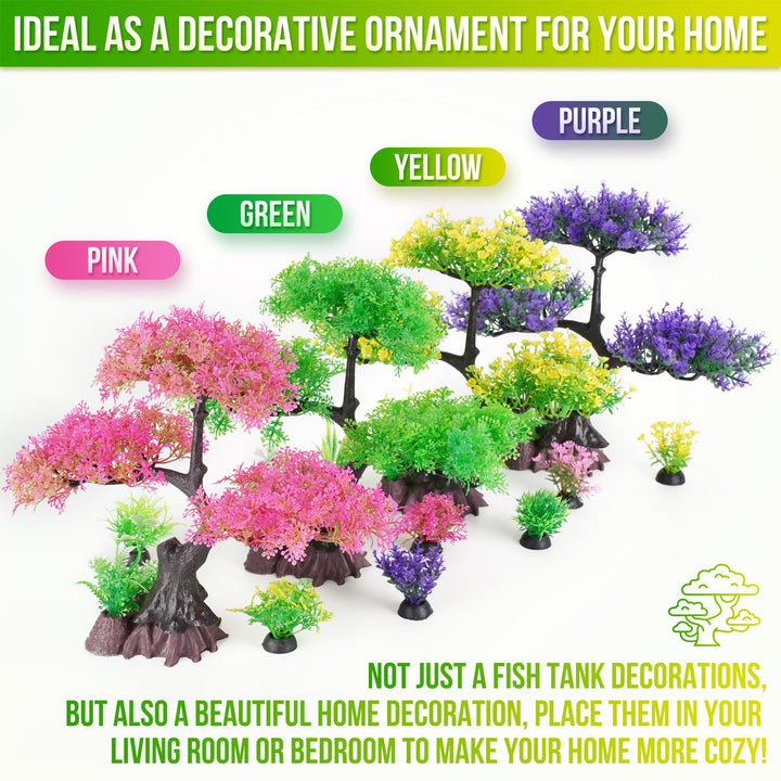 Aquarium Plastic Plants Artificial Decorations, Large Fish Tank Fake Tree Plant Decor Ornaments Accessories (Yellow)