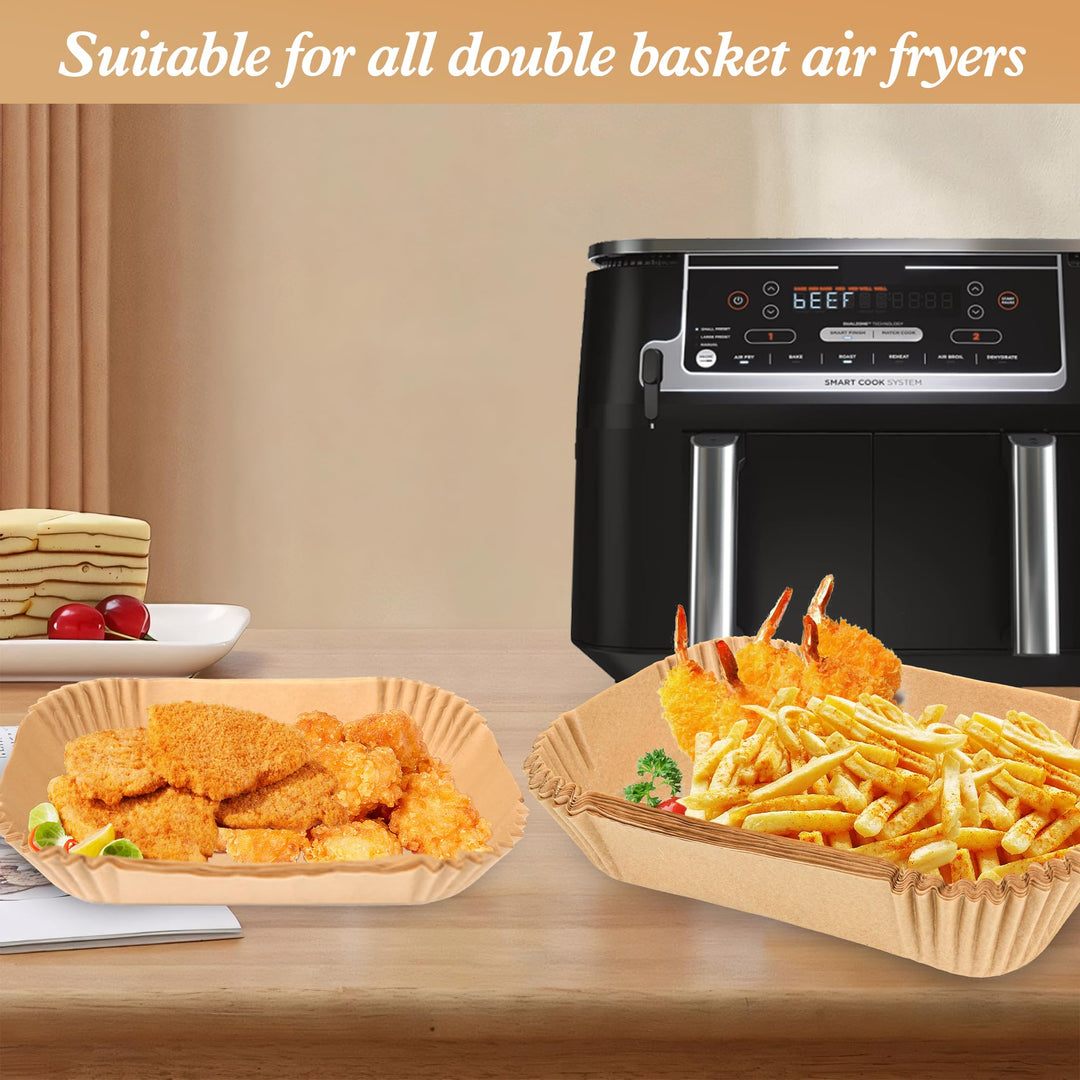 Ninja Dual Air Fryer Accessories - Disposable Paper Liners with Brush, 200 Pcs Food Grade Parchment Paper Liners Rectangle 8.6"x 5.5" for Ninja DZ201/DZ401