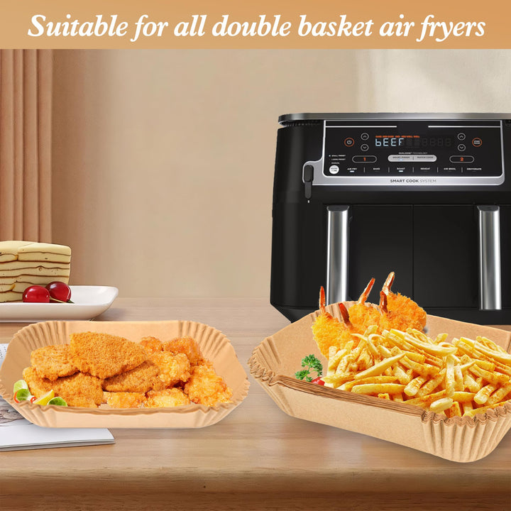 Ninja Dual Air Fryer Accessories - Disposable Paper Liners with Brush, 200 Pcs Food Grade Parchment Paper Liners Rectangle 8.6"x 5.5" for Ninja DZ201/DZ401