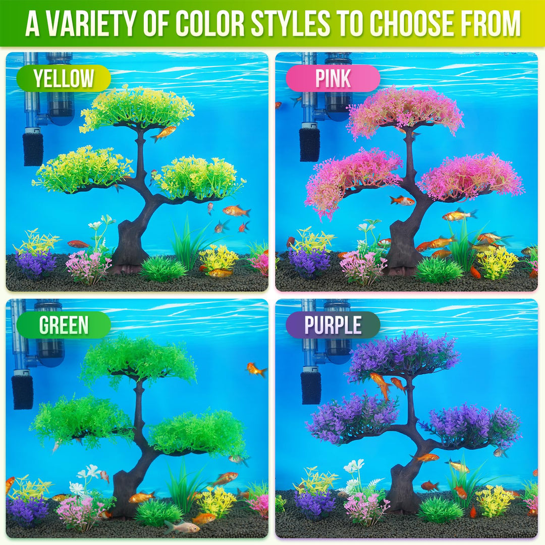 Aquarium Plastic Plants Artificial Decorations, Large Fish Tank Fake Tree Plant Decor Ornaments Accessories (Yellow)