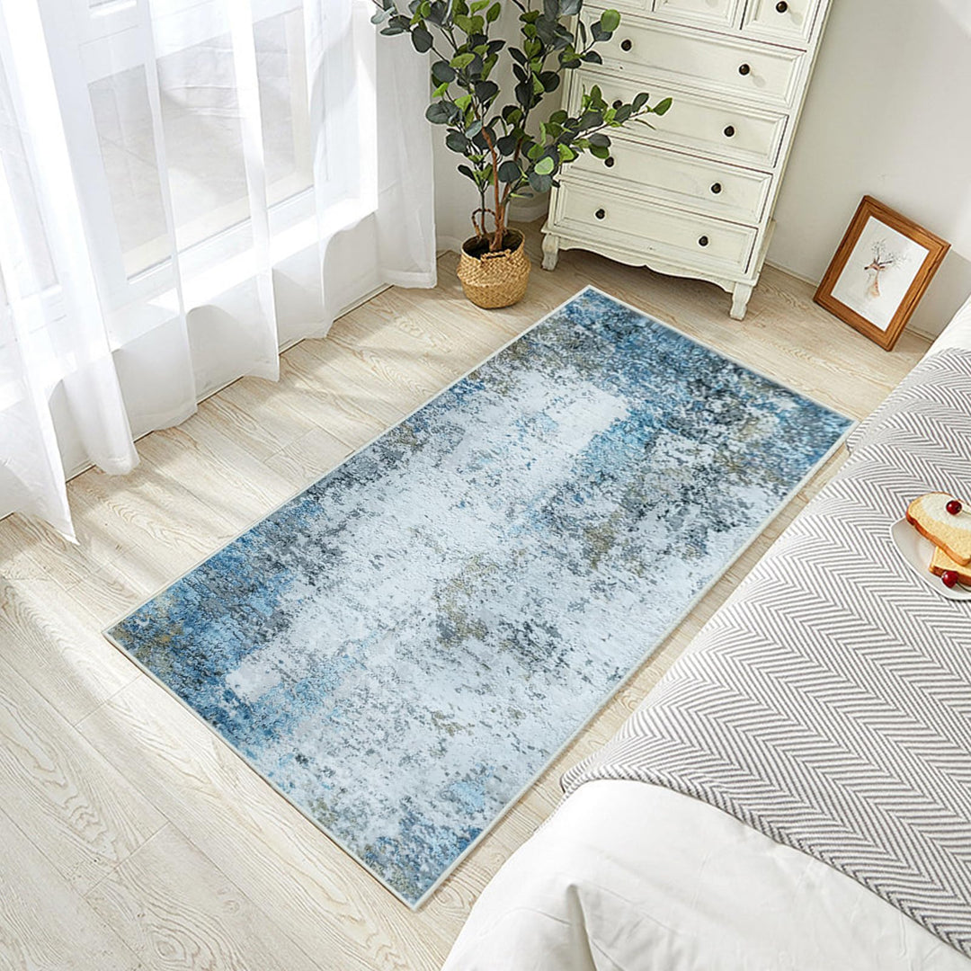 JURLEA Hallway Runner Rug Non-Slip Carpet Runner for Hallways Kitchen Living Room No Shedding Washable Lightweight Long Runners Rug (Cream/Blue, 80x150cm,2.6'x 5')