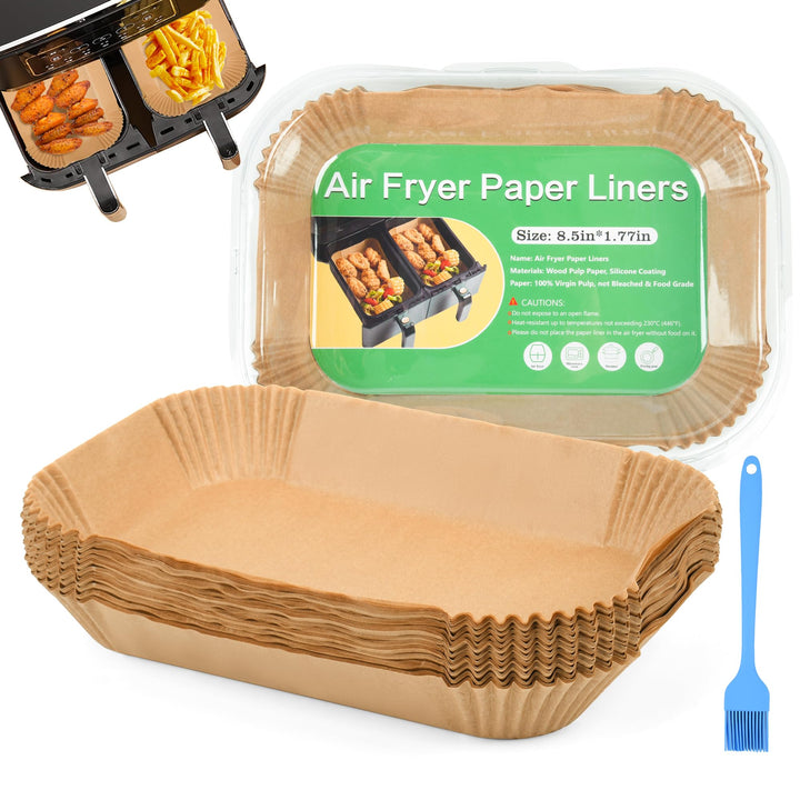 Ninja Dual Air Fryer Accessories - Disposable Paper Liners with Brush, 200 Pcs Food Grade Parchment Paper Liners Rectangle 8.6"x 5.5" for Ninja DZ201/DZ401