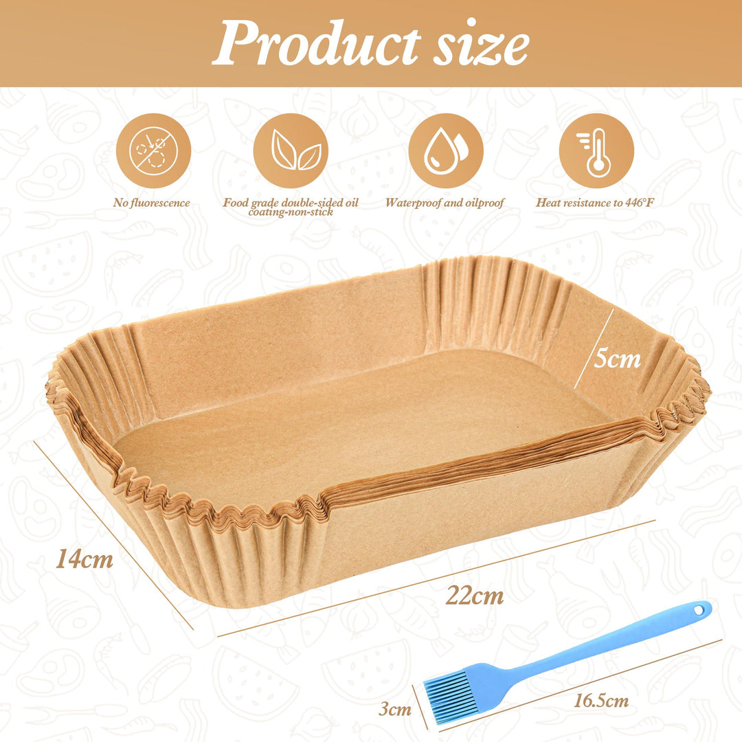 Ninja Dual Air Fryer Accessories - Disposable Paper Liners with Brush, 200 Pcs Food Grade Parchment Paper Liners Rectangle 8.6"x 5.5" for Ninja DZ201/DZ401