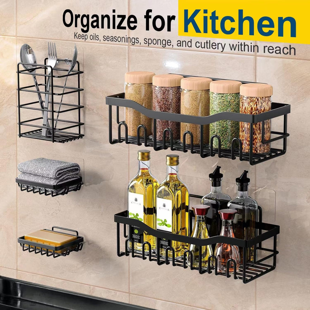 Jabukosu Shower Caddy, Shower Shelves [5-Pack], Adhesive Shower Organizer No Drilling, Large Capacity, Rustproof Stainless Steel Bathroom Shower Shelf for Inside Shower