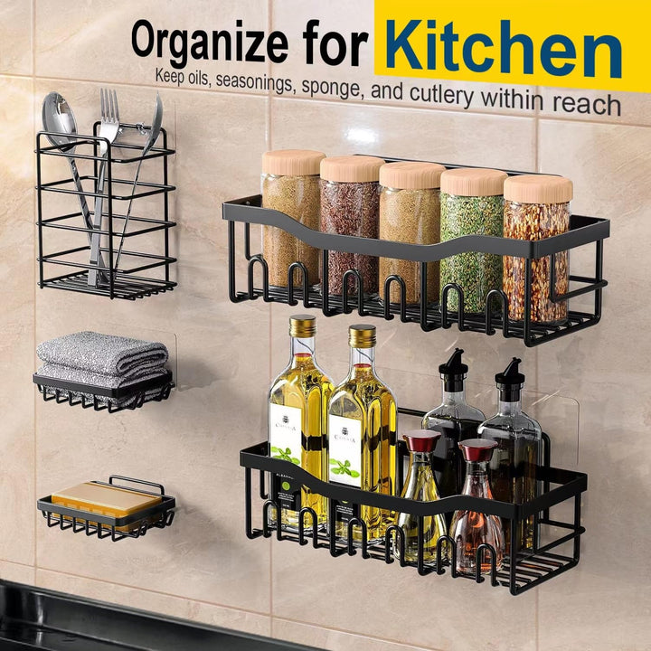 Jabukosu Shower Caddy, Shower Shelves [5-Pack], Adhesive Shower Organizer No Drilling, Large Capacity, Rustproof Stainless Steel Bathroom Shower Shelf for Inside Shower