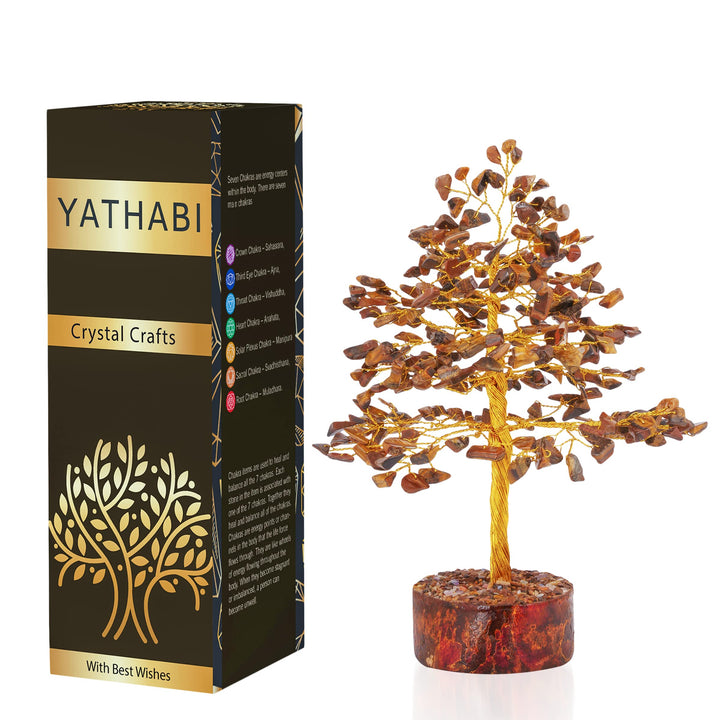 YATHABI Tiger Eye Golden Wire Handmade Gemstone Tree Feng Shui Bonsai for Attracting Positive Energies Crystal Healing Chakra Cleansing & Home Decor Size:- 10 Inch Approx