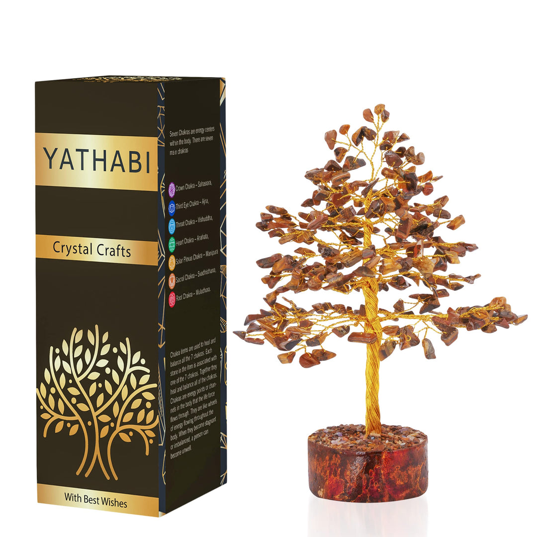 YATHABI Tiger Eye Golden Wire Handmade Gemstone Tree Feng Shui Bonsai for Attracting Positive Energies Crystal Healing Chakra Cleansing & Home Decor Size:- 10 Inch Approx