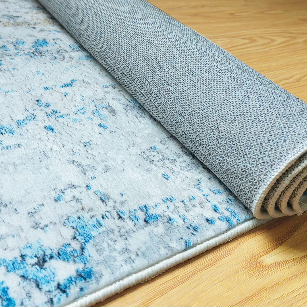 JURLEA Hallway Runner Rug Non-Slip Carpet Runner for Hallways Kitchen Living Room No Shedding Washable Lightweight Long Runners Rug (Cream/Blue, 80x150cm,2.6'x 5')