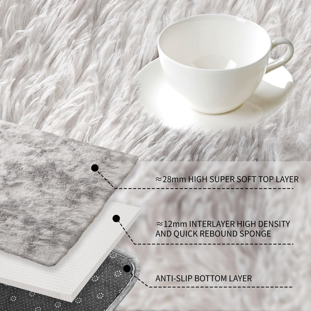 Cinknots Area Rugs Fluffy Carpet Modern Living Room Bedroom Baby Nursery Dorm Soft Non-Slip Carpet Large Modern Indoor Shaggy Carpet Room Home Décor (Grey White, 3.9'x 5.2'（120 * 160cm）)