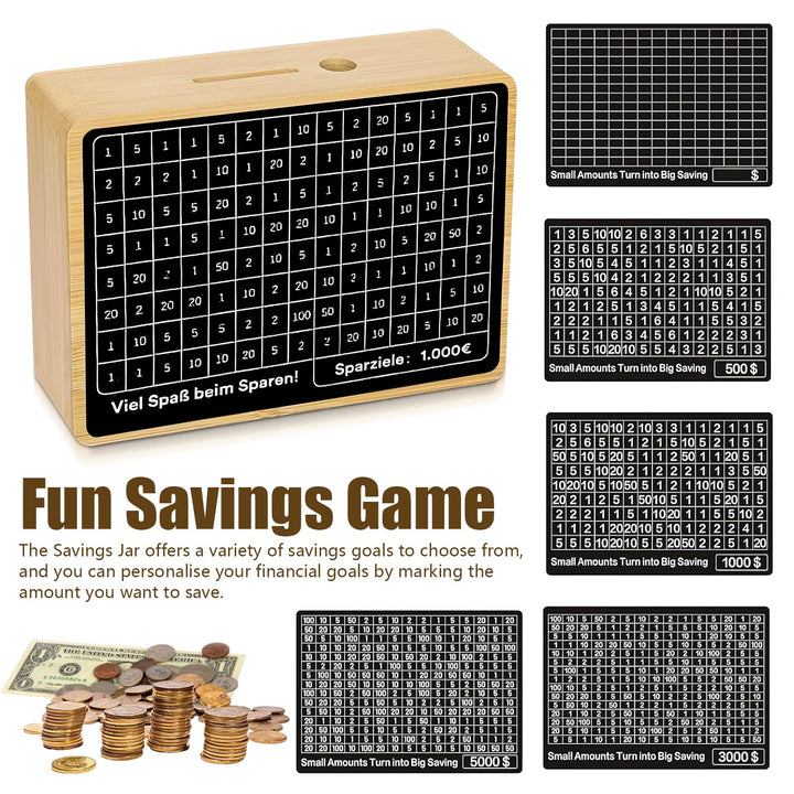 Wooden Piggy Bank Money Box, Money Counter Piggy Bank, Wooden Cash Savings Box for $1000 Target Money Saving Challenge