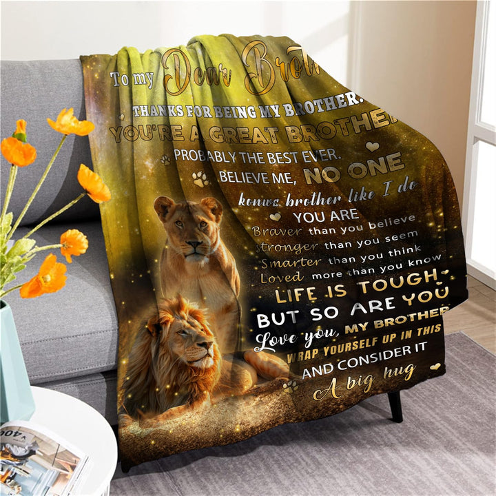 Gifts for Brother from Sister - Lion Throw Blanket for Birthday, Christmas, Thanksgiving - Adult Size 50"x60"