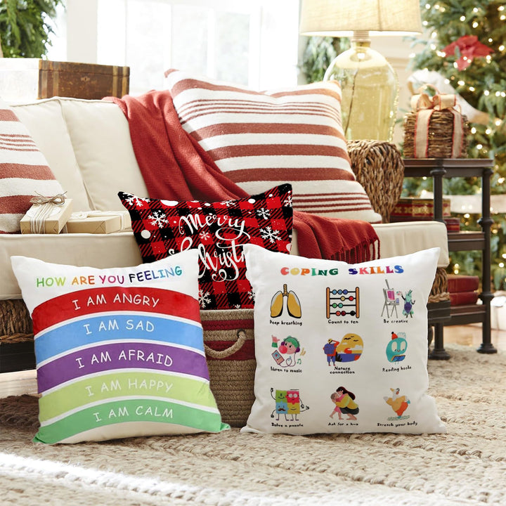 Coping Skills - Counseling Office Must Haves Throw Pillow Covers Calming Corner Mental Health Pillow for Kids Classroom Decor - Calm Down Corner Supplies 18x18 Inch Pillowcase