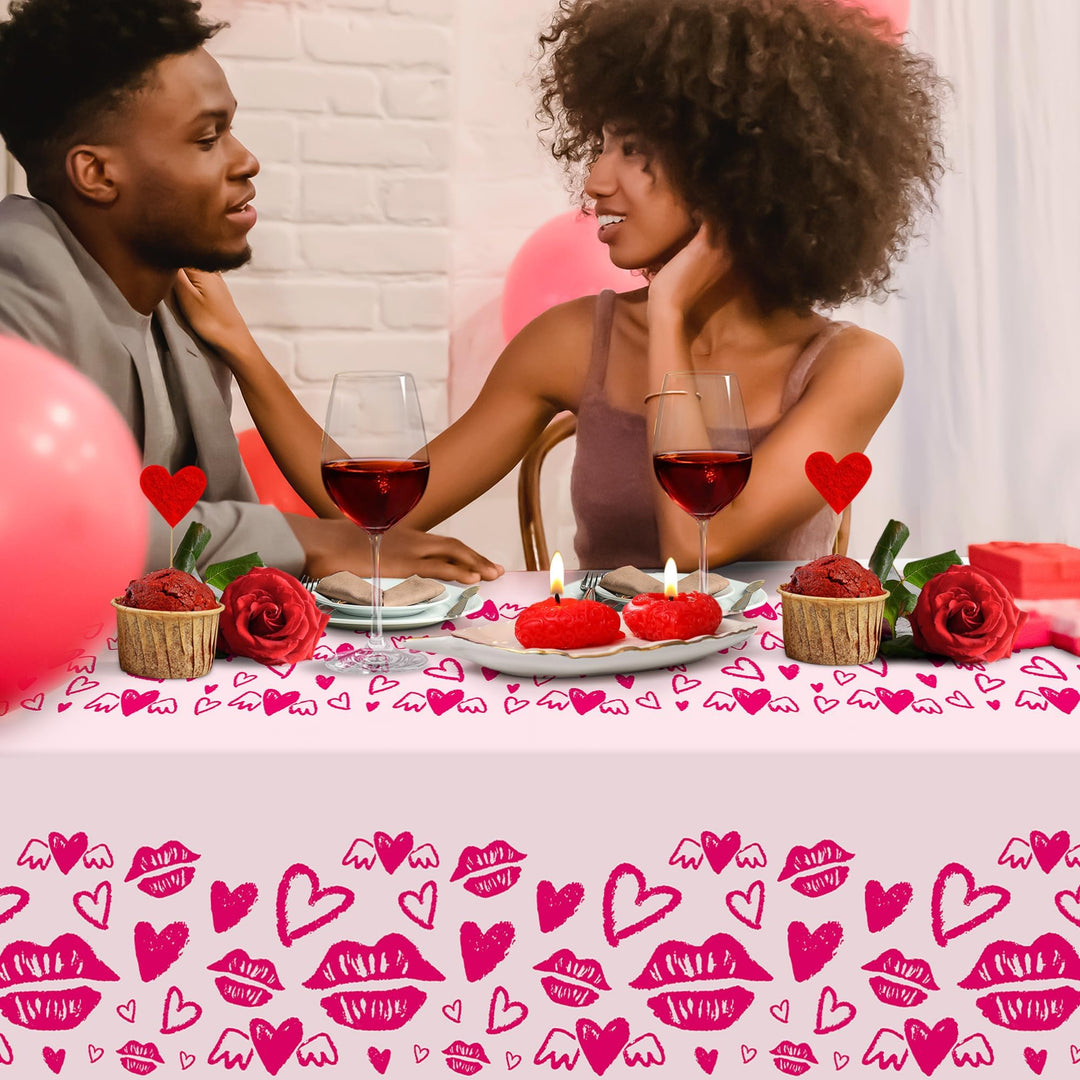 2 Pack Mothers Day Tablecloth,Disposable Plastic Table Cloth 54" x 108" Mothers Day Decoration,Rose Red Rectangle Tablecloth for Mom Birthday Women Party,Table Cover for Anniversary Engagement Wedding