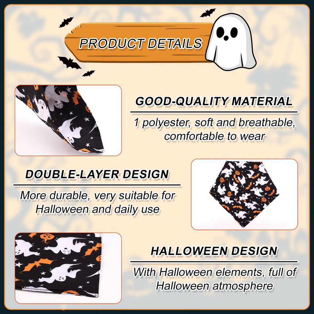 3pcs Halloween Dog Bandannas, Halloween Dog Scarf Pet Triangle Scarf Bat Pumpkin Ghost Skeleton Skull Fall Pet Neckerchief for Halloween Party Dogs Cats