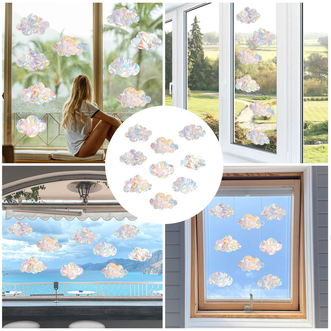 4 Sheets Anti Collision Window Clings, Window Decals to Prevent Bird Strikes Prism Pattern Window Stickers for Birds Alert Stickers to Protect Wild Birds Against Glass (Clouds)