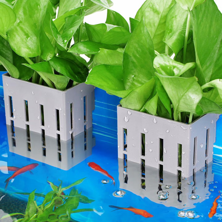 Upgraded Aquarium Hanging Aquatic Plant Holder with Hooks and Suction Cups for Fish Tank Aquaponic Plant Cultivation and Aquarium Decorations 2 Pieces (Grey)