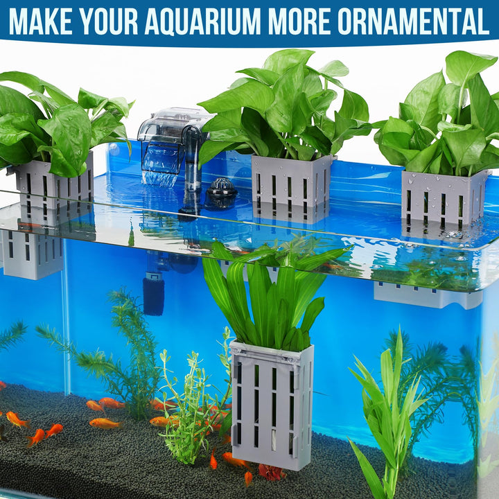 Upgraded Aquarium Hanging Aquatic Plant Holder with Hooks and Suction Cups for Fish Tank Aquaponic Plant Cultivation and Aquarium Decorations 2 Pieces (Grey)