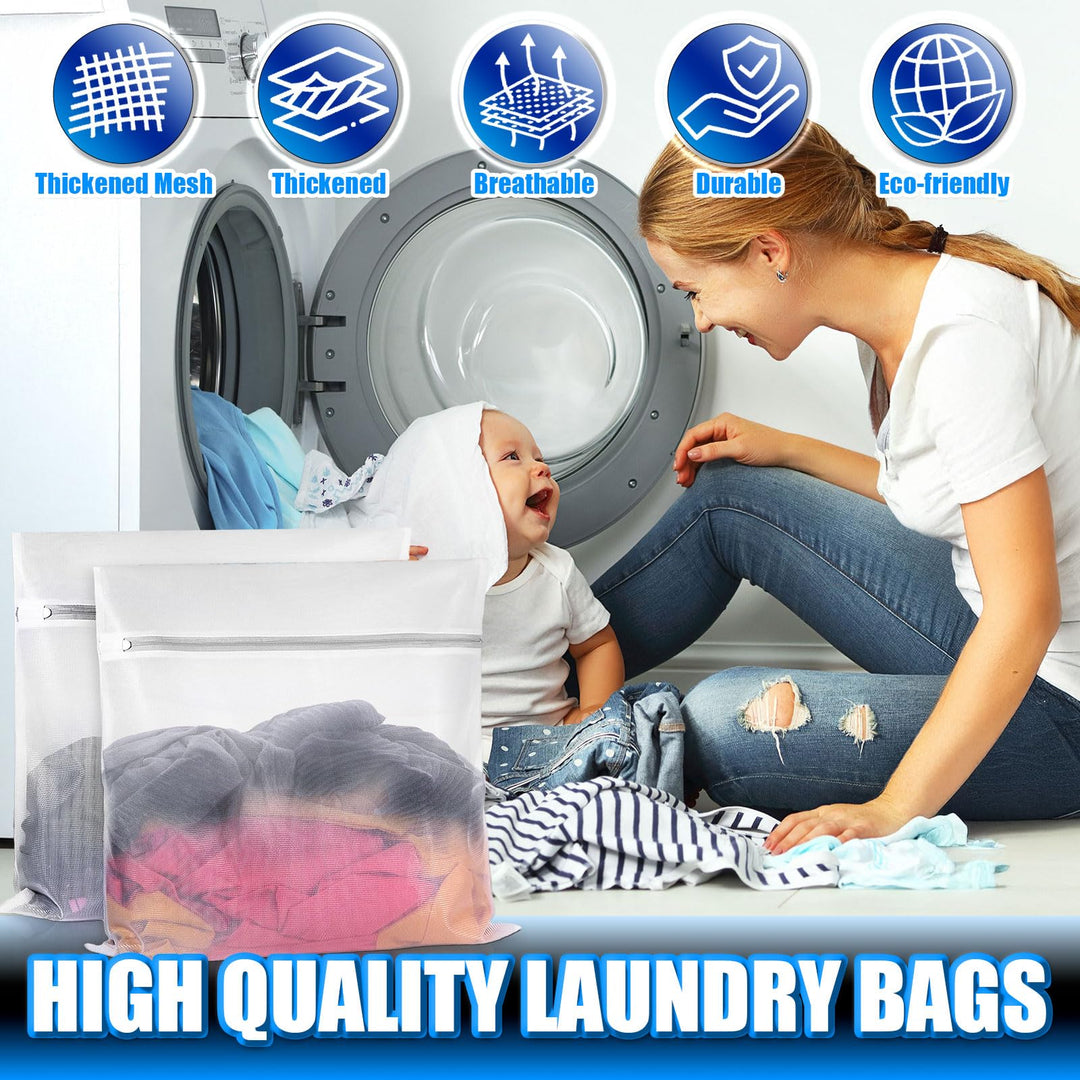 2 Pcs Large Clothing Washing Bags, 23 x 23 Inches Polyester Lingerie Laundry Bag for Washing Machine, Mesh Laundry Bags for Bras, Underwear, Sweaters, Socks, Stocking, Cotton Clothes, Sheet (Gray)