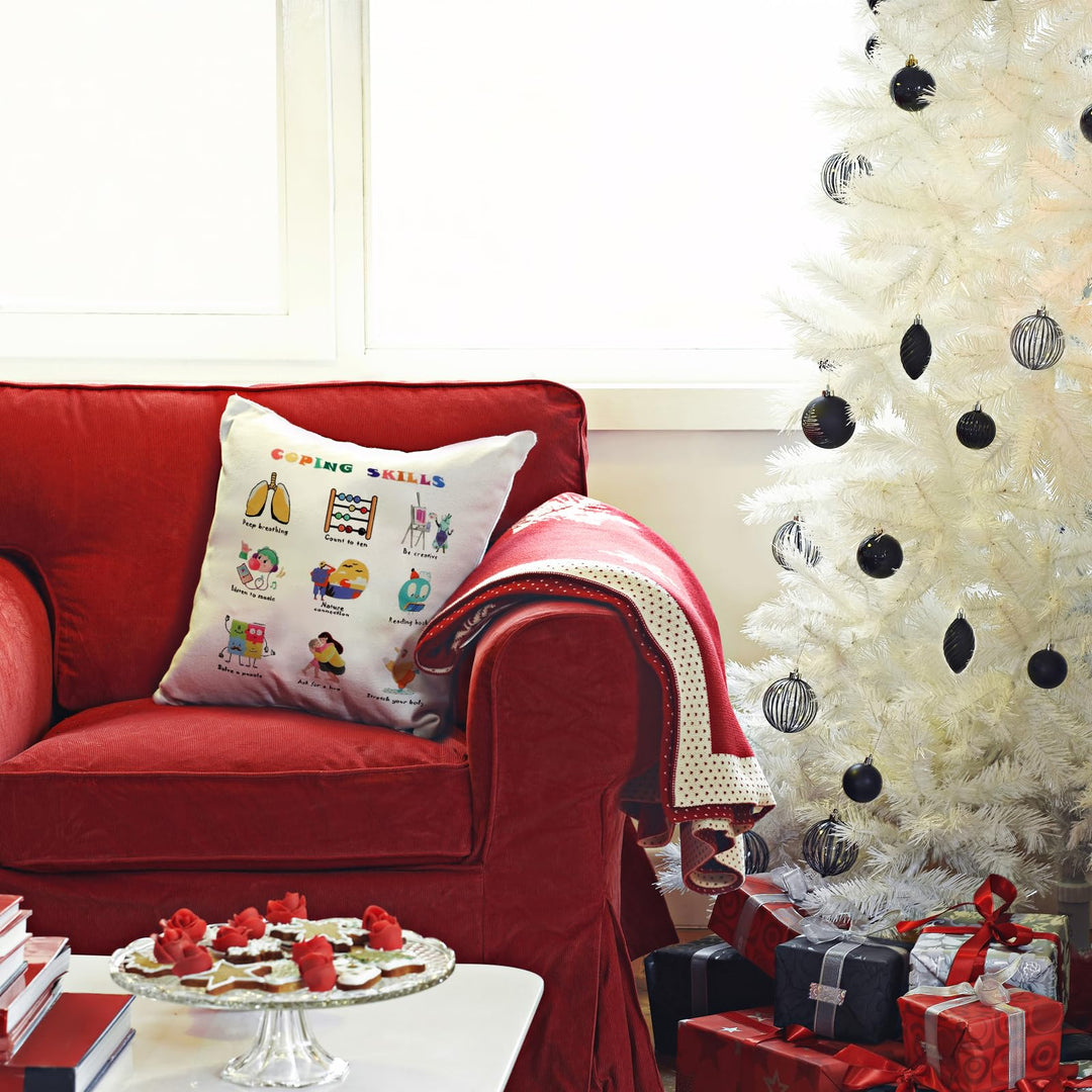 Coping Skills - Counseling Office Must Haves Throw Pillow Covers Calming Corner Mental Health Pillow for Kids Classroom Decor - Calm Down Corner Supplies 18x18 Inch Pillowcase