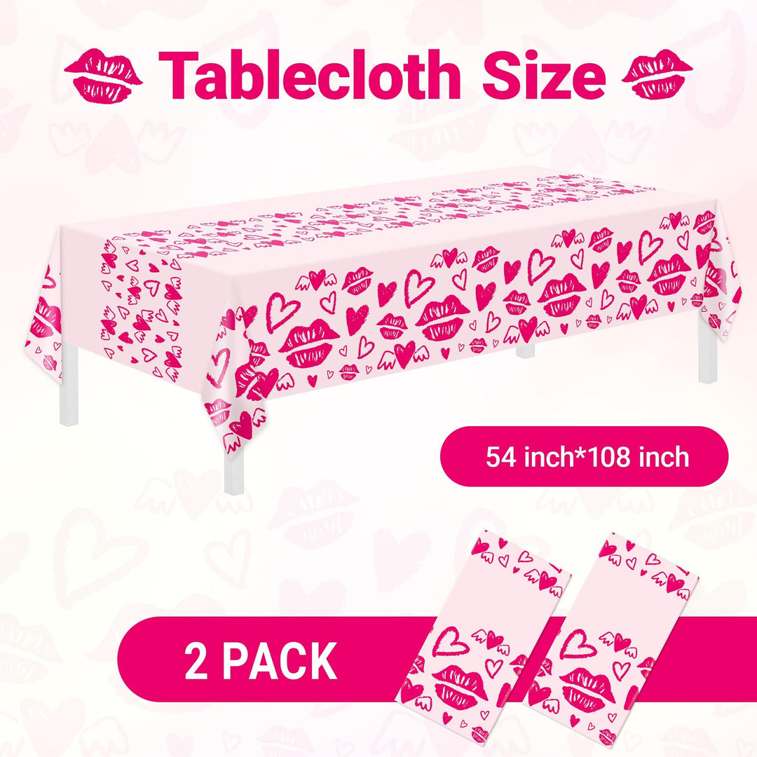 2 Pack Mothers Day Tablecloth,Disposable Plastic Table Cloth 54" x 108" Mothers Day Decoration,Rose Red Rectangle Tablecloth for Mom Birthday Women Party,Table Cover for Anniversary Engagement Wedding