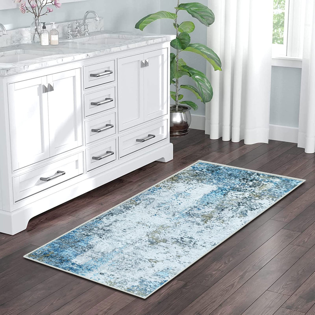 JURLEA Hallway Runner Rug Non-Slip Carpet Runner for Hallways Kitchen Living Room No Shedding Washable Lightweight Long Runners Rug (Cream/Blue, 80x150cm,2.6'x 5')