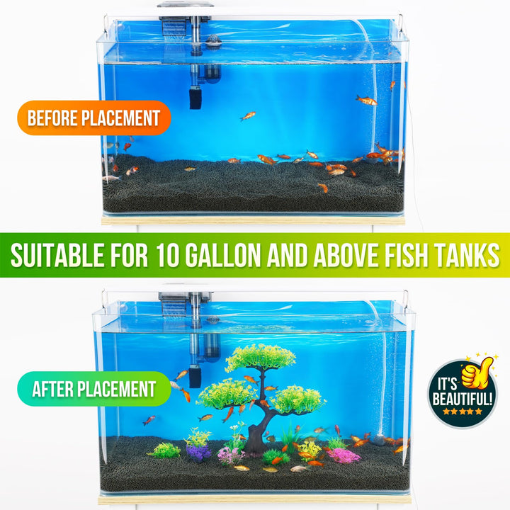 Aquarium Plastic Plants Artificial Decorations, Large Fish Tank Fake Tree Plant Decor Ornaments Accessories (Yellow)