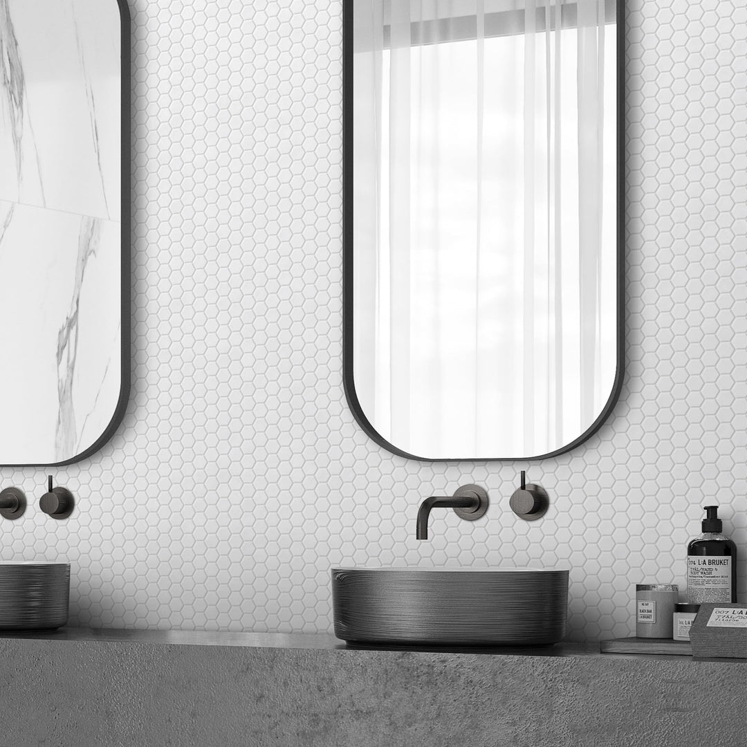 INNO STICKERS Peel and Stick Wallpaper for Kitchen Bathroom 16.9"x118" Countertop Removable Vinyl White Hexagon Decor Contact Paper