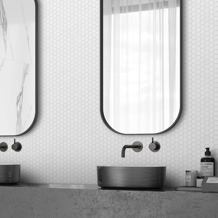 INNO STICKERS Peel and Stick Wallpaper for Kitchen Bathroom 16.9"x118" Countertop Removable Vinyl White Hexagon Decor Contact Paper