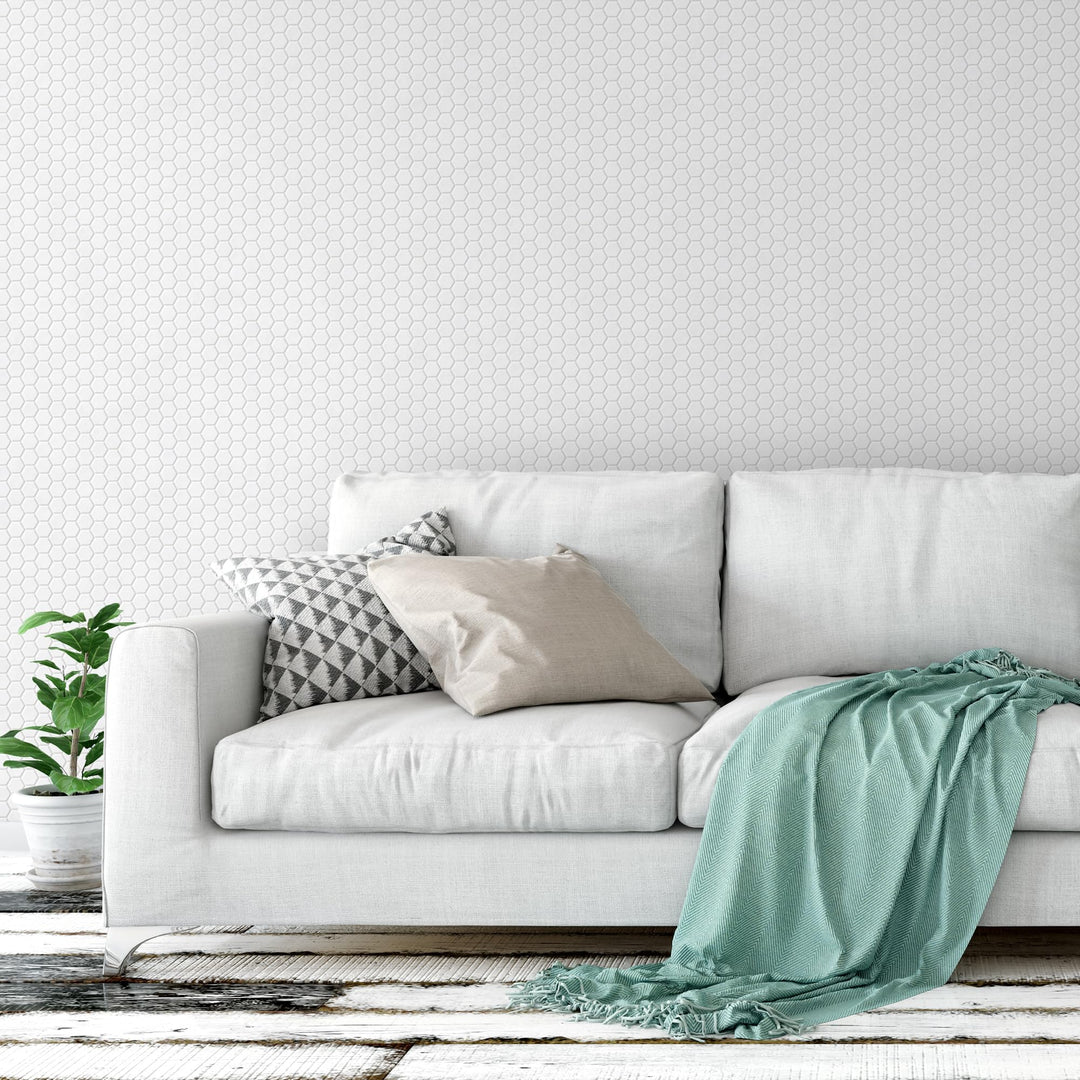 INNO STICKERS Peel and Stick Wallpaper for Kitchen Bathroom 16.9"x118" Countertop Removable Vinyl White Hexagon Decor Contact Paper