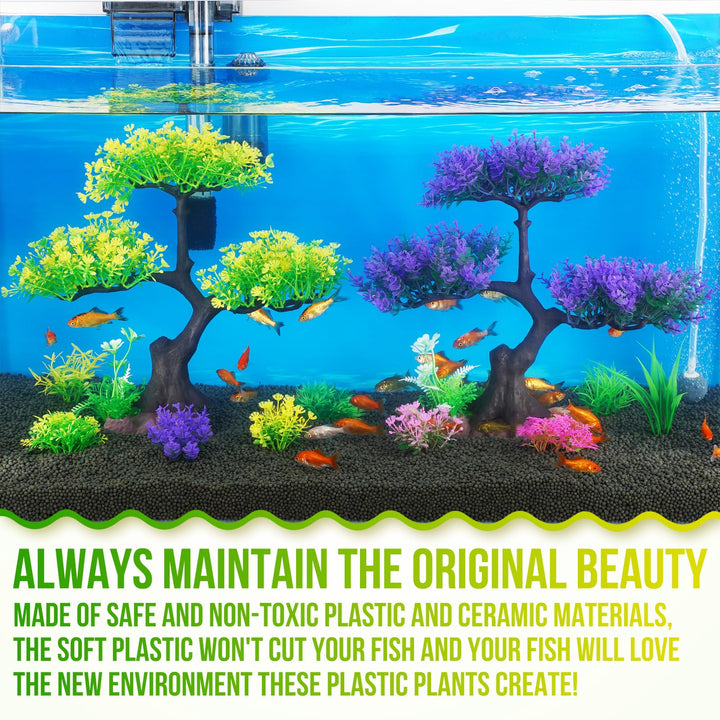 Aquarium Plastic Plants Artificial Decorations, Large Fish Tank Fake Tree Plant Decor Ornaments Accessories (Yellow)