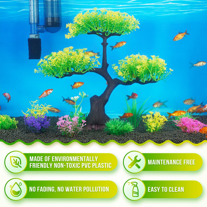 Aquarium Plastic Plants Artificial Decorations, Large Fish Tank Fake Tree Plant Decor Ornaments Accessories (Yellow)