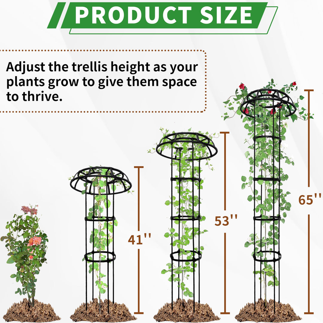 SORANGEUN 65” Garden Trellis for Climbing Plants, Mushroom Plant Trellis for Potted Plants, Outdoor Heavy-Duty Obelisk Trellis for Cucumber, Tomato, Grape, Rose, Pea, Vine, Bean, Clematis, Zucchini