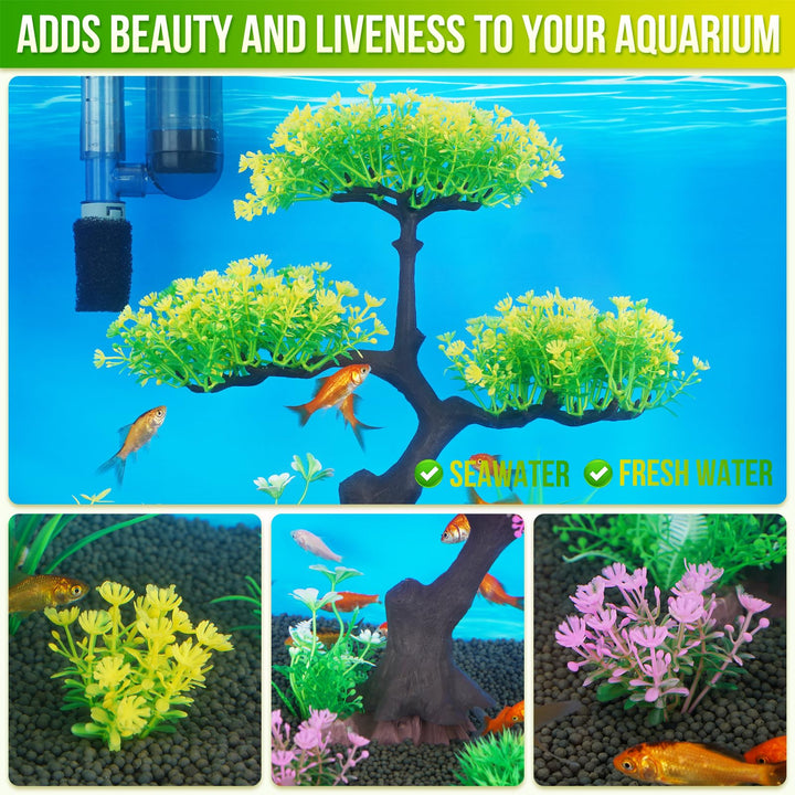 Aquarium Plastic Plants Artificial Decorations, Large Fish Tank Fake Tree Plant Decor Ornaments Accessories (Yellow)