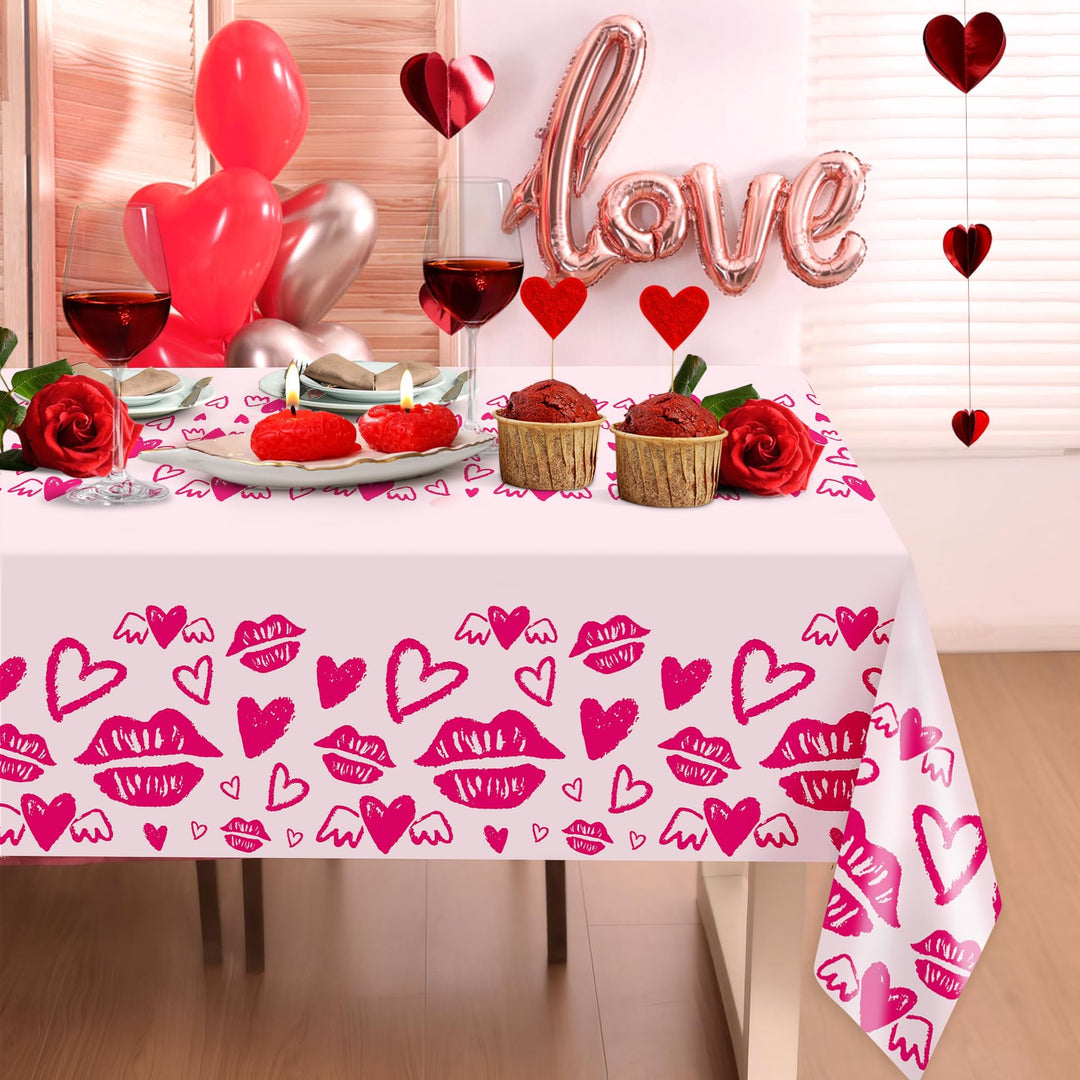 2 Pack Mothers Day Tablecloth,Disposable Plastic Table Cloth 54" x 108" Mothers Day Decoration,Rose Red Rectangle Tablecloth for Mom Birthday Women Party,Table Cover for Anniversary Engagement Wedding